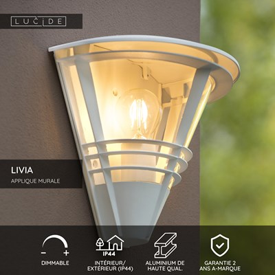 Lucide LIVIA - Applique murale Intérieur/Extérieur - 1xE27 - IP44 - Blanc